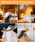 Fiberglass Fire Safety Blanket Heavy Duty Fire Retardant For Home Kitchen Camping Grilling Car Office Warehouse School Picnic And Fireplace Your Go To Heat Shield Up To 1022 Degrees Heat Resistant used for body, pets, camping, and home fire protection in four scenarios.