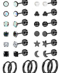 Black Flat Back Earrings For Sensitive Ears Hypoallergenic Surgical Steel Jewelry 316L Stainless Steel Nickel Free And Tarnish Resistant Comfortable All Day Wear With Opal Inlay And AAA Cubic Zirconia, black hoops