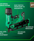 18V MultiVolt Cordless 21 Degree Framing Nailer Kit With 4.0Ah Battery Delivers Big Power Drives Two Inch To Three And A Half Inch Nails Plastic Strip For Fast Durable Wood Framing NR1890DRA showing air spring drive and tool-less depth adjustment