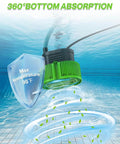 Pool Cover Pump Above Ground Submersible Water Sump Pump For Swimming Pool Water Removal With Drainage Hose 25 Feet Extra Long Power Cord 850 GPH Includes 3 Adapters IPX8 Weatherproof ABS Housing shown underwater with absorption effect.