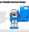 Portable Electric Hydraulic Hose Crimper Machine With 8 Heavy Duty Die Sets 110V Corded Power features user-friendly design and storage drawer.