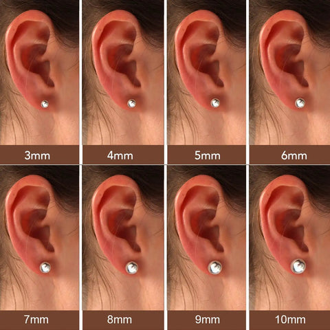 Sterling Silver Ball Stud Earrings 5mm For Women Hypoallergenic Lightweight Classic Round Studs 925 Certified Earrings For Sensitive Ears Everyday Minimalist Jewelry on ear, size guide