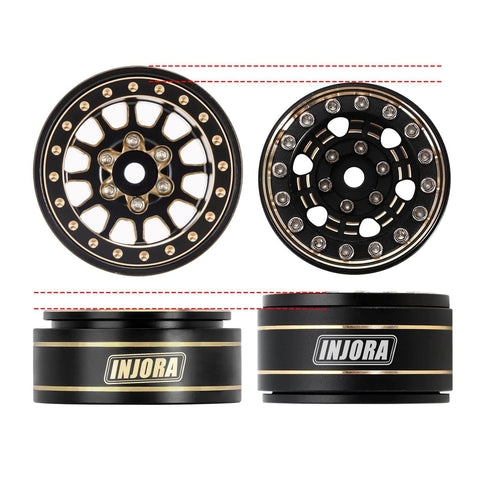 Front and side view of Brass Beadlock Wheel Rims 4 Pack 12 Spoke For TRX4M SCX24 FCX24 1 24 1 18 Scale RC Crawler Gray Coated Alloy