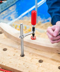 Quick Screw Guide Rail Clamp Set for MFT and Guide Rail Systems in woodworking setup on wooden board