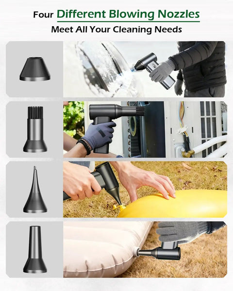 Beast Mode Cordless Air Duster 130000 RPM Turbo Blower With different nozzles for keyboard, car, and home cleaning