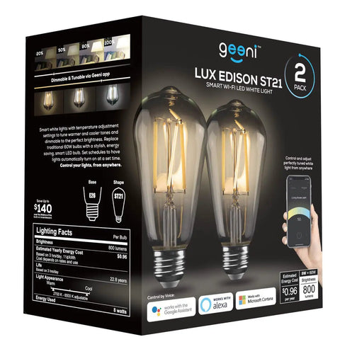 Smart WiFi LED Light Bulb Tunable White Dimmable With Voice And App Control Compatible With Alexa And Google Home Energy Efficient 2 Pack Easily Set Mood And Schedule product box.