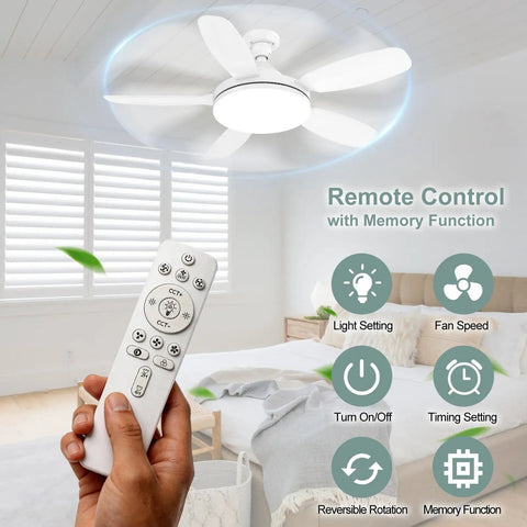 Remote-controlled 32 Inch Socket Fan Light With Remote Ultra Bright 3000 Lumen Ceiling Fan Light Combo in bedroom setting