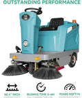 Badass Heavy Duty Ride On Industrial Floor Sweeper with 50.4 inch cleaning width and large brushes for efficient debris removal.