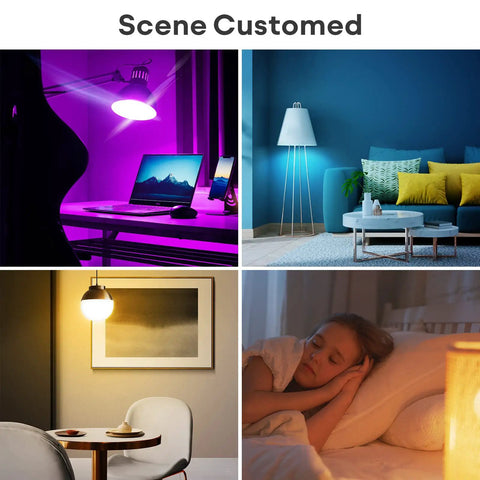 Various lighting scenes using Latest L4 WiFi Smart LED Bulb Dimmable RGBW A21 850 Lumens E26 60W Equivalent 9.5W