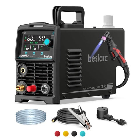 Dual Voltage 50A Pilot Arc Plasma Cutter With LED Display And Air Sensor, 110 220V Inverter IGBT Tech, black device shown