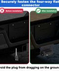 Before and after installation of 4 Way Trailer Wiring Harness Mounting Bracket Kit showing secure mounting on vehicle.