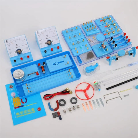Complete set of Magnetic Levitation Electric Fan Experiment Kit With Hand Crank Generator, showing components and tools.