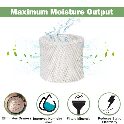 Humidifier Filter C Replacement 4 Pack For Walgreens Cool Mist And Honeywell HC 888 Series And HCM 890 Series Compatible Models Durable Replacement For Continuous Humidity Comfort And Easy Fit In Home Or Office Use image showing moisture output and features