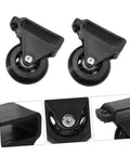 Make Moving Gear A Breeze With These Two Heavy Duty Retractable Ladder Wheels Featuring Swivel Caster Castors For Snappy Easy Roll Smooth Stair Handling Workshop Kit. Close-up of black rubber ladder caster wheels.