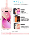 Image showing 3D Waterproof Phone Pouch With Lanyard, Ultra Clear TPU Case for iPhone and Samsung Galaxy, with measurements and phones compatibility.