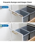 Before and after cabinet with Six Pack 18 Inch Clear Cabinet Door Kick Guards Tailored For Flat Three Quarter Inch Panels.