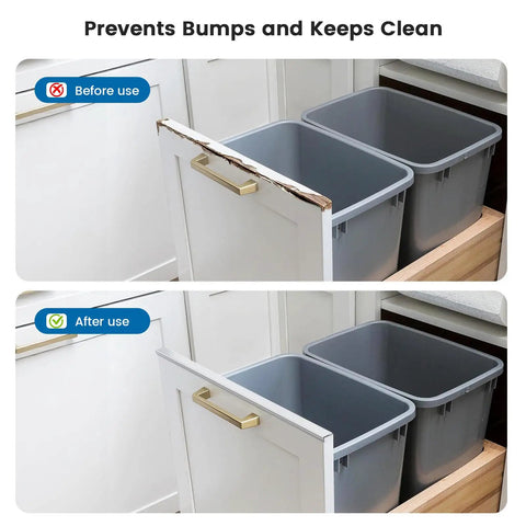 Before and after cabinet with Six Pack 18 Inch Clear Cabinet Door Kick Guards Tailored For Flat Three Quarter Inch Panels.