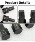 Close-up of 10 Piece Screw Extractor Set For Damaged And Stripped Screws Bolts Alloy Steel Heavy Duty Construction.