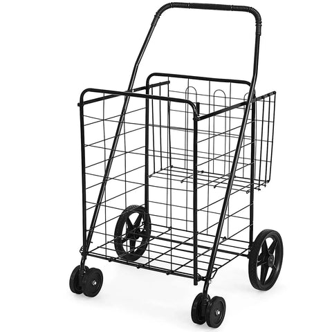 Jumbo Folding Shopping Cart On Swivel Wheels With Dual Basket, Heavy Duty Utility Cart for groceries and more.