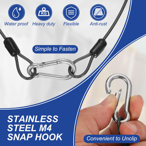 Tough As Nails Security Steel Cable With Snap Hook 3 Point 3 Feet PVC Coated Double Loop Wire Rope Lock, flexible and waterproof.