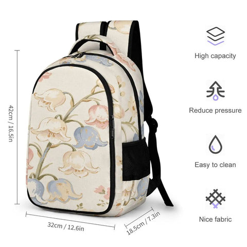 Multicolor Bluebell Linen Pattern Backpack For Everyday Carry Unisex Large Capacity Durable Polyester with Smooth Zipper
