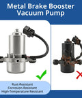 12V brake booster vacuum pump kit EVP28, front view; two pumps shown, left new silver, right rusted.