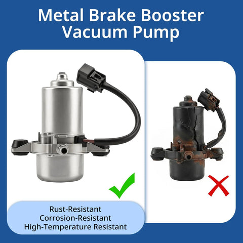 12V brake booster vacuum pump kit EVP28, front view; two pumps shown, left new silver, right rusted.