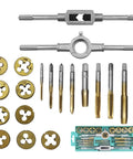 Top Notch 20-Piece Tap And Die Set With Alloy Steel M3 To M12 Metal Thread Drill Bits Plus Titanium Plated Screw Key For Auto Repair And Shop Work, assorted taps and dies