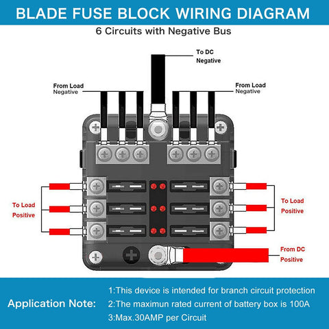 Six Way Fuse Block for 12V and 24V Vehicles with Six Circuit ATC ATO Waterproof Fuse Box Holder LED Indicator and Weatherproof Cover Built To Last Easy Fault Detection and Quick Fuse Replacement for Cars Trucks Boats Marine RVs Vans wiring diagram.