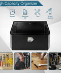 Heavy Duty 35 Inch Black Powder Coated Steel Truck Tool Box With Waterproof Drip Lid And Secure Lock For Pickup Rides with tools organized.