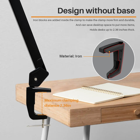 Iron clamp design for LED Architect Desk Lamp With Clamp, Swing Arm, Dimmable 2000 Lumen Task Light, 24W, 22 inch Head