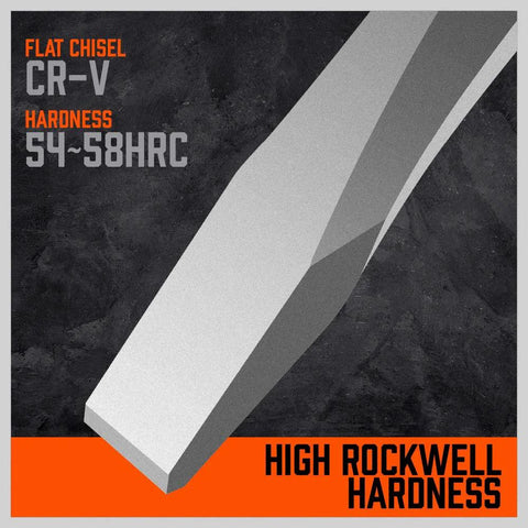 Front view of flat chisel in CR-V steel with hardness rating 54-58 HRC
