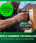 Person using 18V MultiVolt Triple Hammer Impact Driver Kit With Case, 2 Lithium Batteries And Charger, fastening wood
