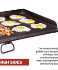 Professional Fry Griddle for Large Cookouts 3 Burner Steel Griddle with High Sides and Grease Drain cooking eggs and vegetables