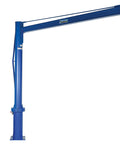Heavy Duty Workhorse 120X120 Transportable Multi Station Jib Crane with blue steel frame and 360 rotation, designed for easy lifting.