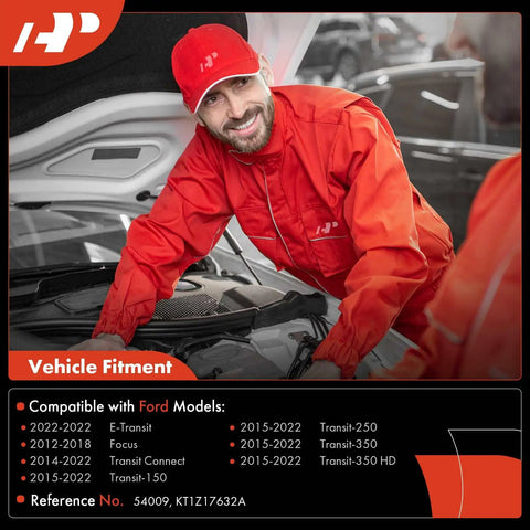 Mechanic wearing red suit working on car listed as compatible with Windshield Washer Fluid Cap Wiper Reservoir Tank Cap Fits Ford Focus 2012 2018 Transit Connect 2014 2022 Transit 150 250 350 350 HD E Transit Direct Replacement With Durable Seal And No Fuss Install.