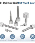 Beefy 10 Pcs M4 10mm Knurled Thumb Screws 304 Stainless Steel Flat Head Fully Threaded Thumbscrews Bolts Fasteners For Home Electronics Mechanical Projects DIY Furniture Fixes displayed with durability icons.