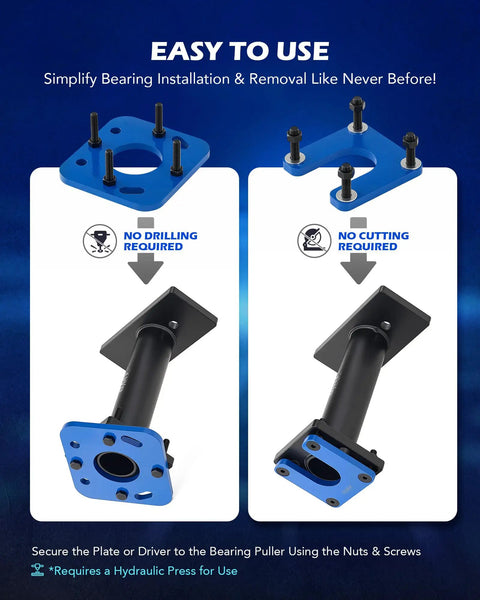 All In One Rear Axle Bearing Puller And Installer Kit with ABS Tone Ring Driver showing plates and installation