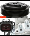 Details view of Air Conditioning Compressor With Clutch For Dodge Ram 1500 2004-2007, 6-groove pulley, and electrical connector