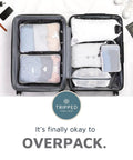 Large Compression Packing Cube Set With See Through Mesh For Travel Organizers inside suitcase, space saving luggage cubes, white.