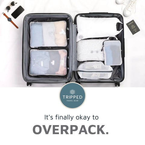 Large Compression Packing Cube Set With See Through Mesh For Travel Organizers inside suitcase, space saving luggage cubes, white.