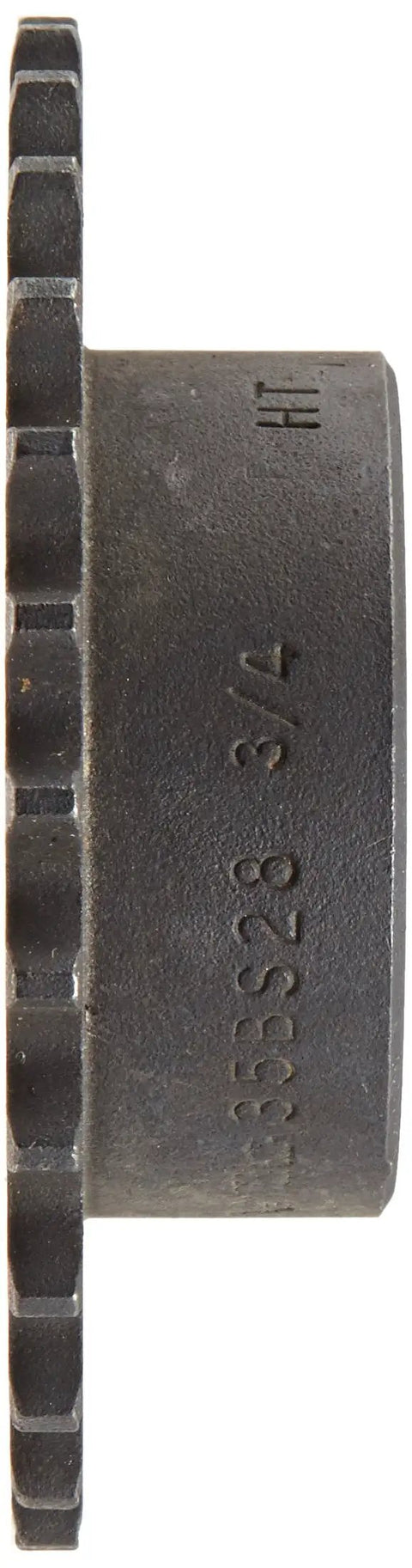 Side view of Roller Chain Sprocket With Hardened Teeth Type B Hub For 35 Chain Size 0.375 In Pitch 28 Teeth 0.75 In Bore