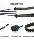 Pocket Chainsaw With Paracord Handle Folding Chain Saw For Camping Hiking Hunting Emergency Outdoor Survival Gear 24 Inch Long 11 Teeth Army Green Compact Durable All Weather Ready For Tough Outdoor Jobs Go To Tool details with green paracord handle and bidirectional serrated chain.