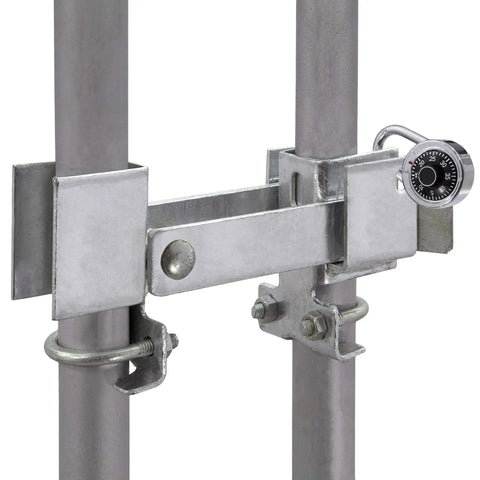 Heavy Duty Chain Link Fence Double Gate Latch For Swing Gates 1 3 8 Inch Built Tough Galvanized Steel Commercial Grade Residential Gate Lock For Smooth Secure Access And Easy Swing Gate Operation installed on metal gate with padlock