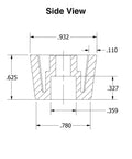 Side view technical drawing of Heavy Duty Black Rubber Feet With Metal Insert 0.625 Inch High 0.932 Inch Top Width 0.780 Inch Bottom Width