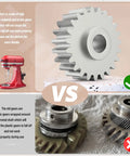Upgraded Mixer Worm Gear Replacement Kit For Popular Stand Mixers With Durable Heavy Duty All Metal Construction No Plastic Gear WPW10112253 Compatible Includes Replacement Part Numbers 1 Pack Easy Install comparison showing metal gear versus plastic