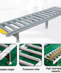 Super Heavy Duty Modular Conveyor Rollers And Connectable Discharge Chutes With Smooth Metal Roller Slide Kit For No Sweat Warehouse Dumping And Quick Truck Bed Unloading Rock Solid 5 Piece Pack Silver, adjustable height roller conveyor.