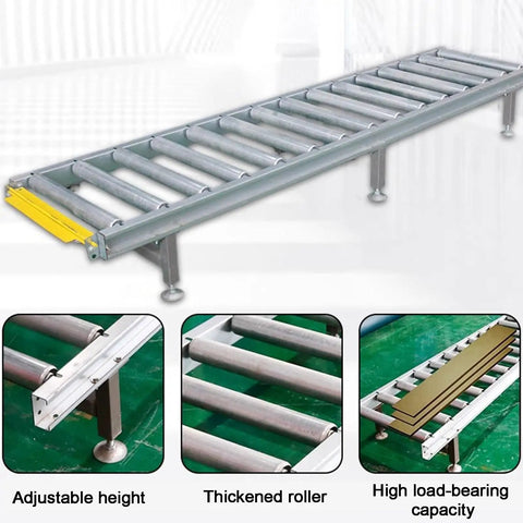 Super Heavy Duty Modular Conveyor Rollers And Connectable Discharge Chutes With Smooth Metal Roller Slide Kit For No Sweat Warehouse Dumping And Quick Truck Bed Unloading Rock Solid 5 Piece Pack Silver, adjustable height roller conveyor.