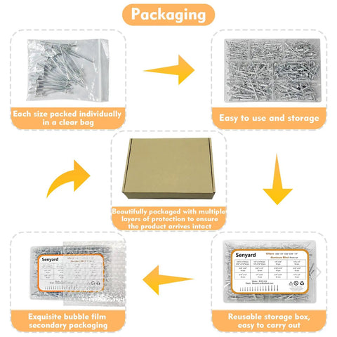 Packaging details of Aluminum Pop Rivets Kit With 525 Pcs Assorted Blind Rivets Set Dome Head Includes 3/32 1/8 5/32 3/16 1/4 Inch Sizes
