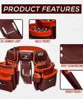 Premium Oil Tanned Leather Tool Belt And Pouch Set For Carpenters Pro Grade Heavy Duty 28 Pocket Maroon Tool Belt details